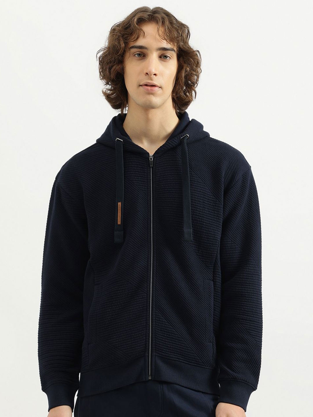 

United Colors of Benetton Men Self Design Hood Cotton Front-Open Sweatshirt, Blue