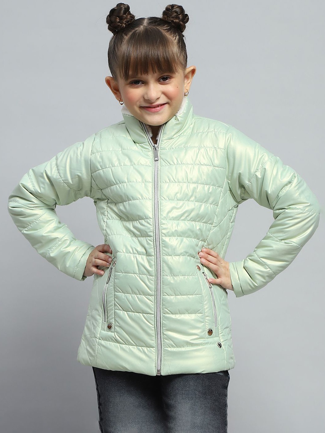 

Monte Carlo Girls Mock Collar Solid Casual Padded Jacket, Green