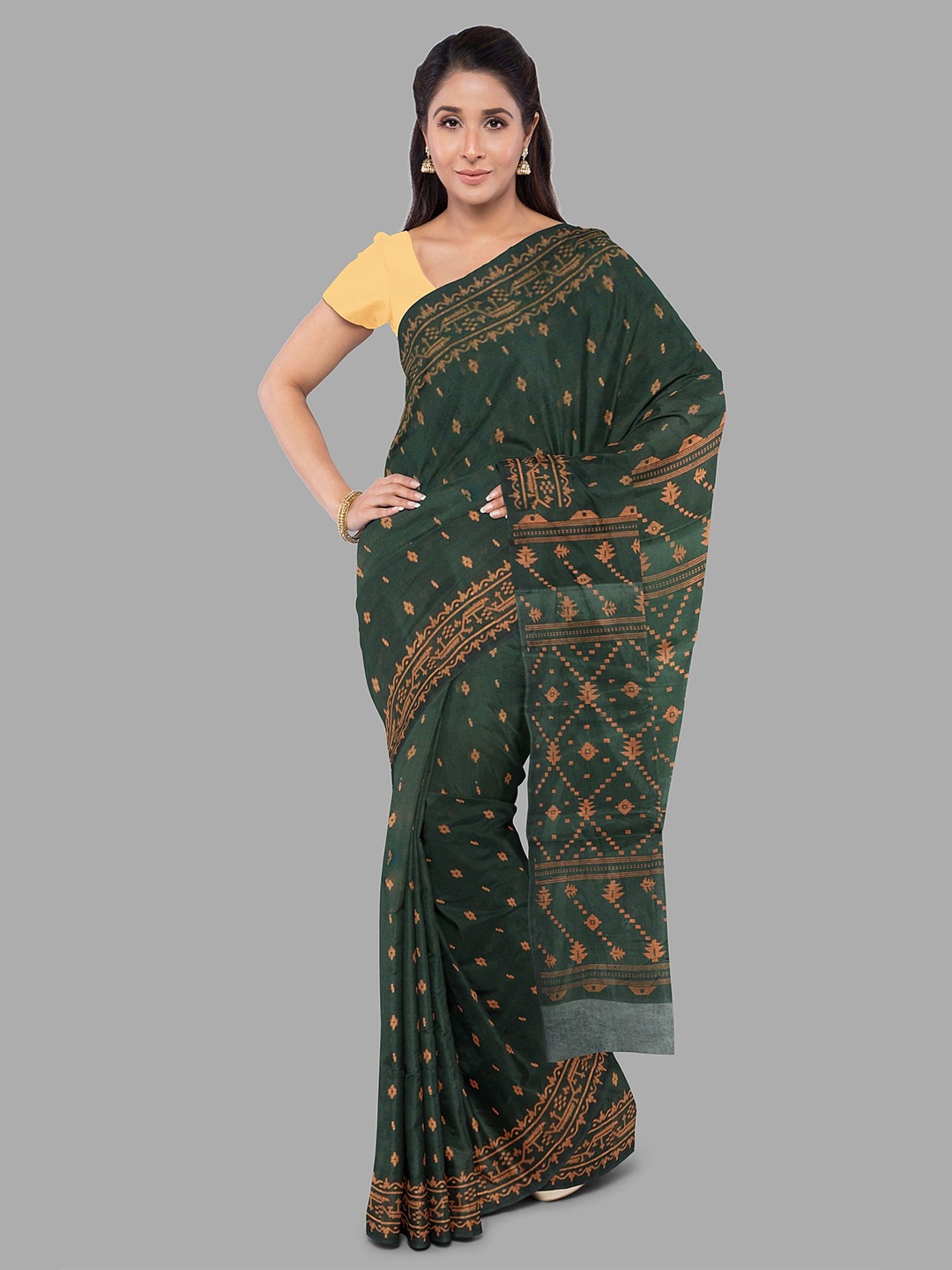 

The Chennai Silks Woven Design Zari Pure Cotton Taant Saree, Green