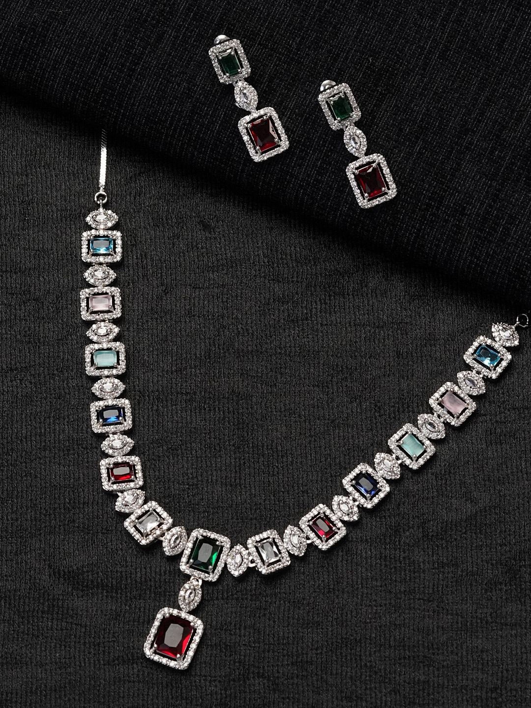 

Zoey Silver-Plated American Diamond-Studded Jewellery Set