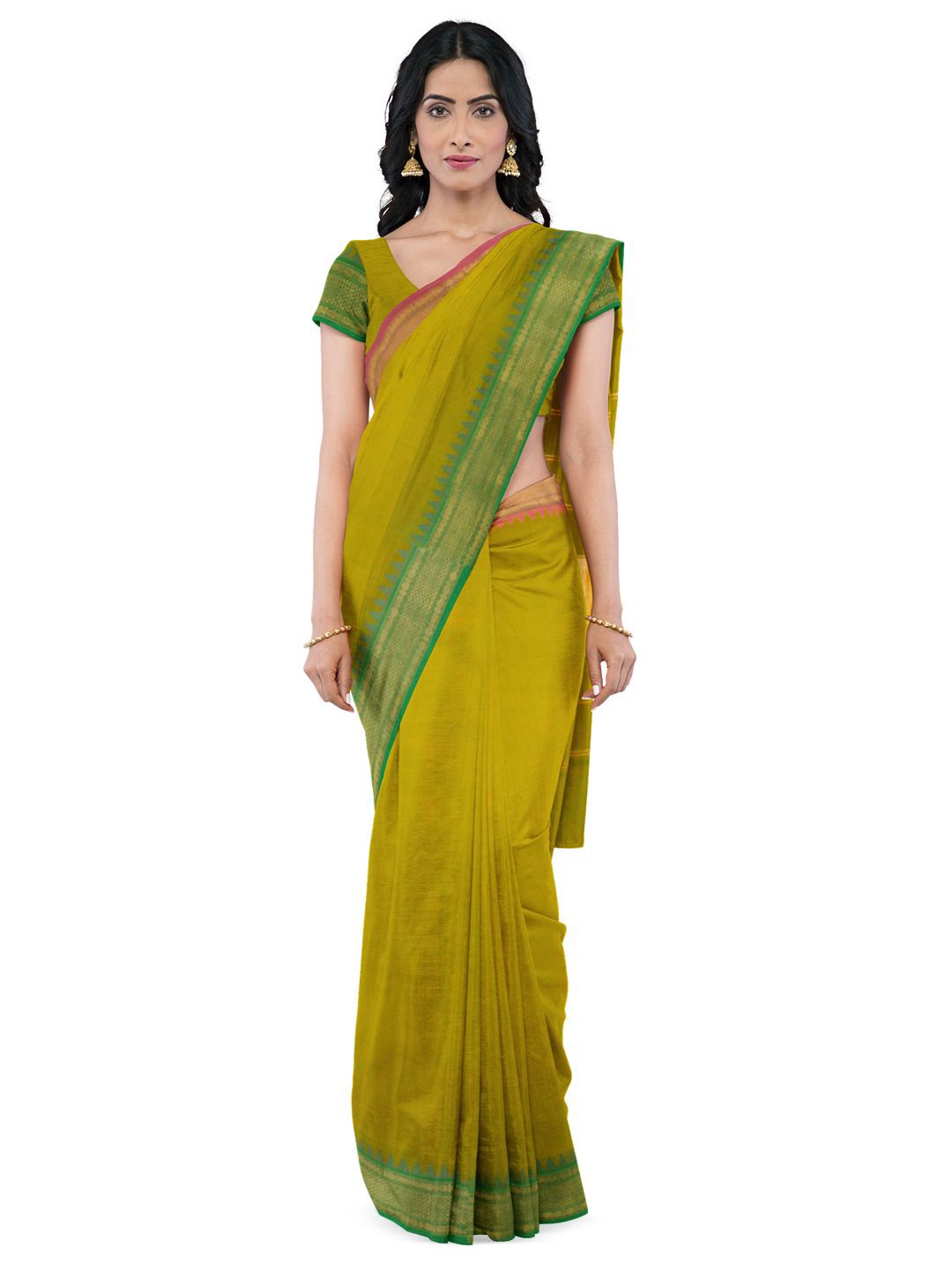 

Avishya Woven Design Zari Pure Cotton Kanjeevaram Saree, Green