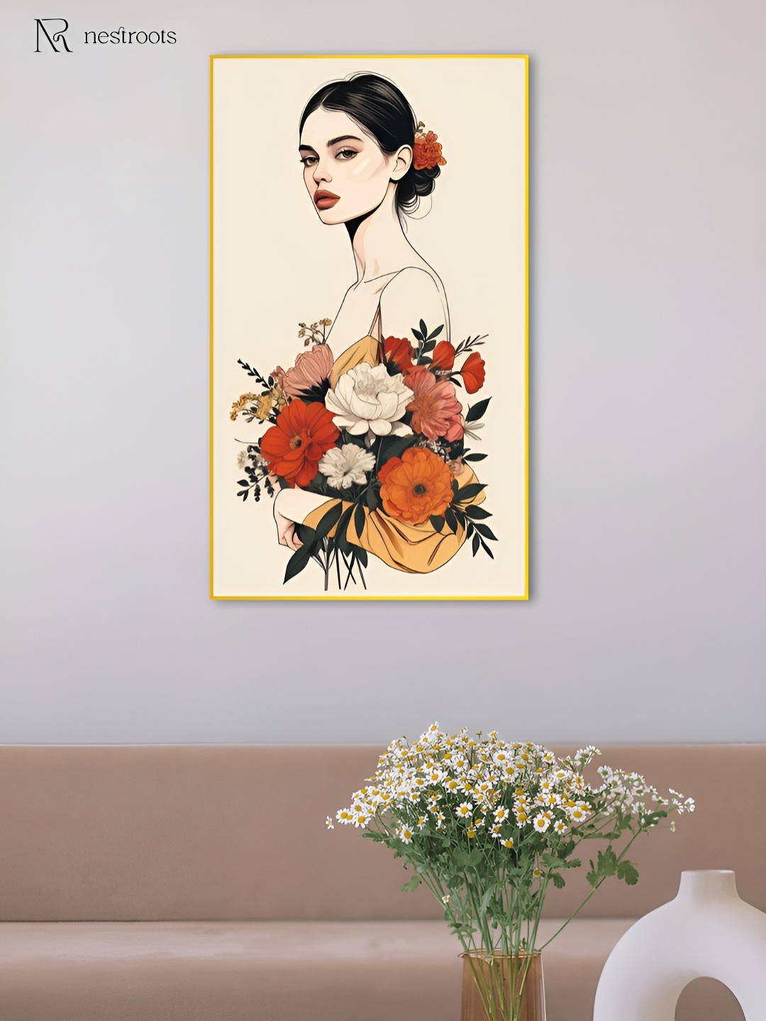 

nestroots Beige & Red Graceful Bouquet Elegance in Bloom Canvas Painting Wall Art