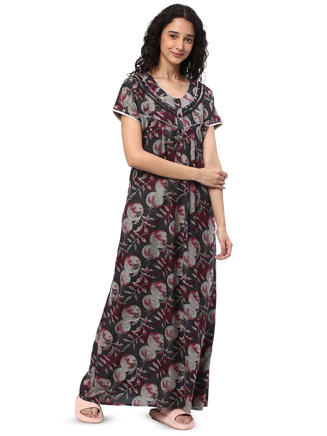 

KOVIRA Floral Printed Maxi Nightdress, Black