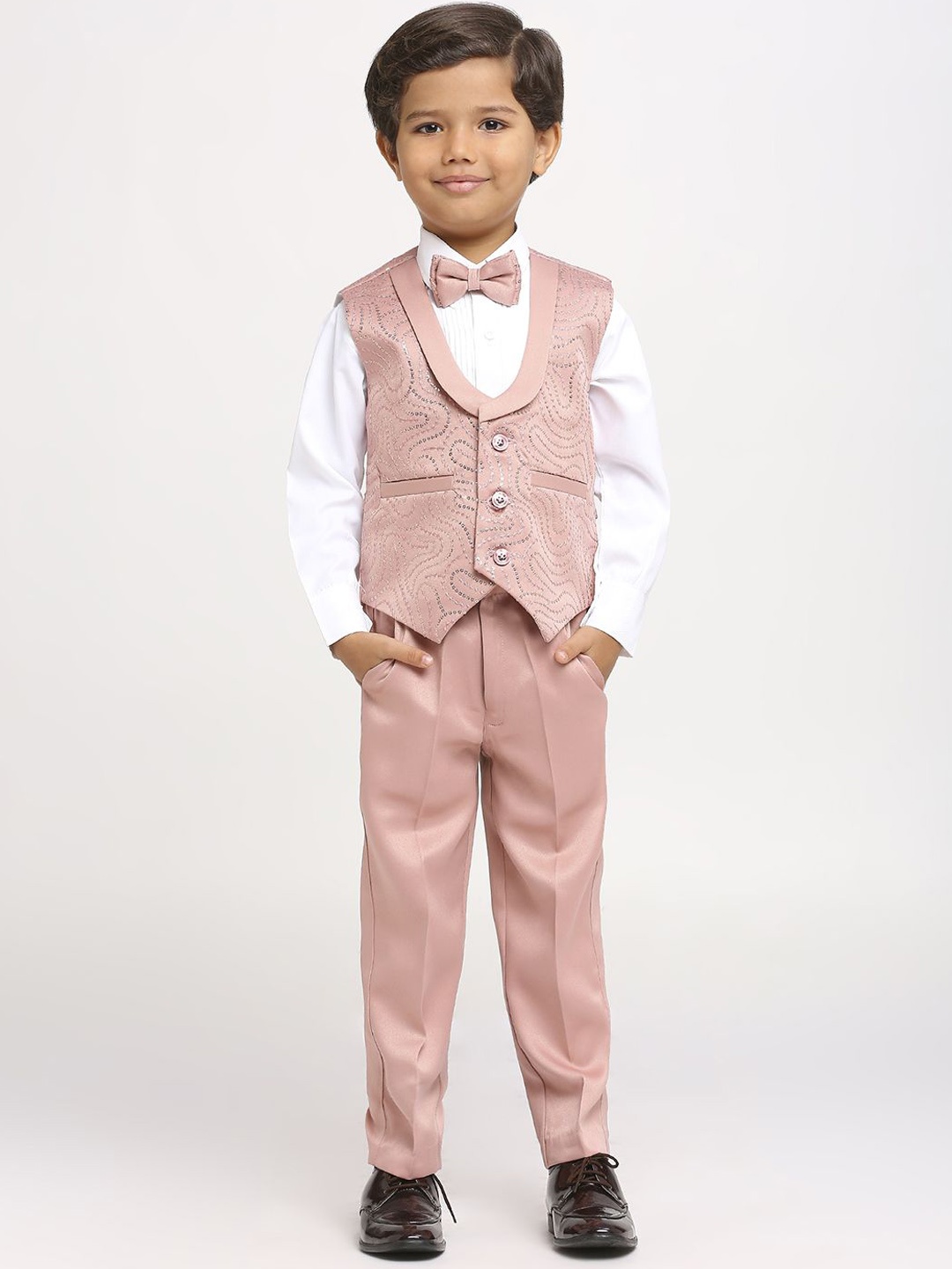 

YK Boys Embroidered 3 Pcs Suits, Peach