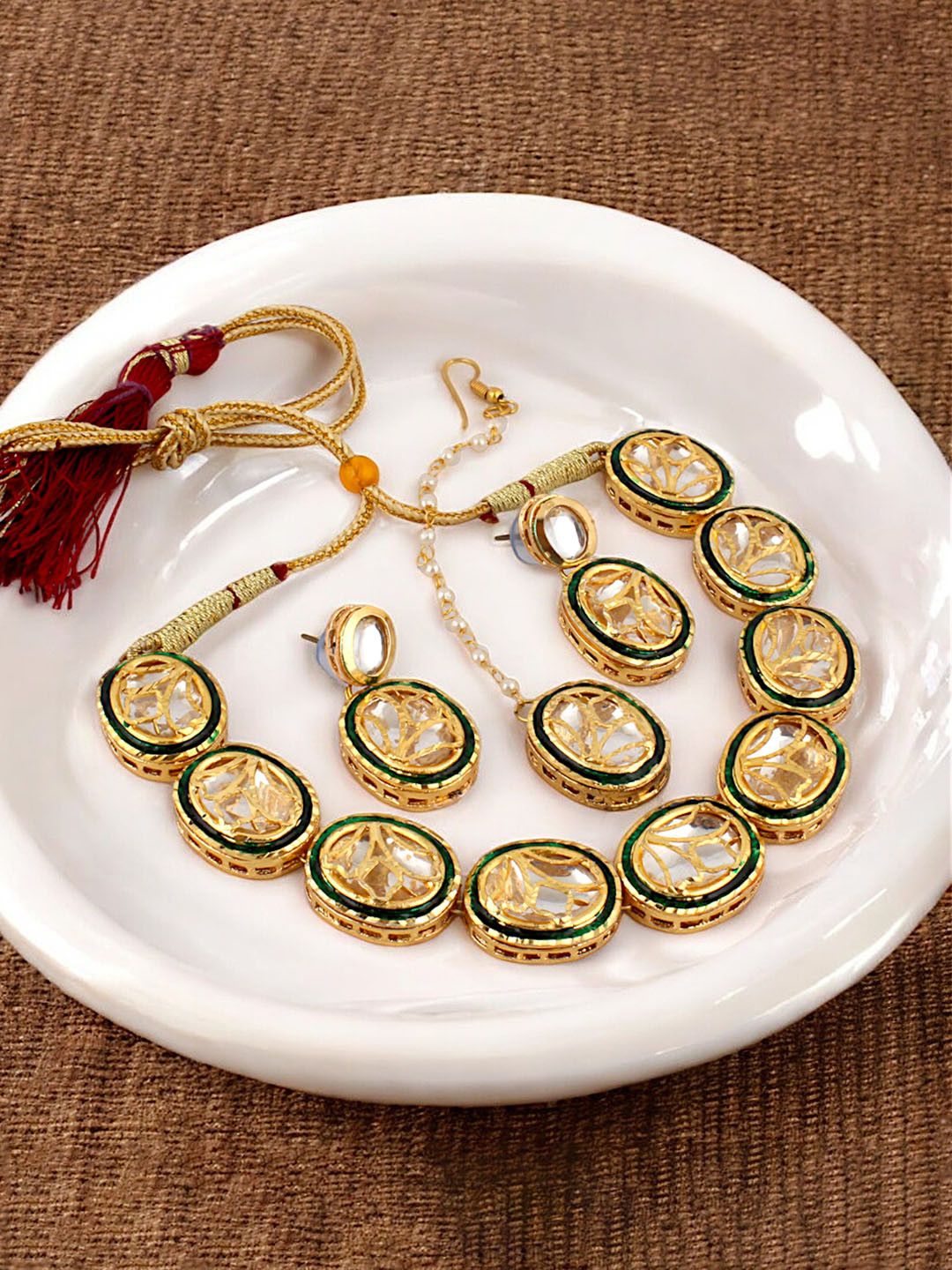 

LUCKY JEWELLERY 18K Gold-Plated Kundan Stone-Studded Jewellery Set