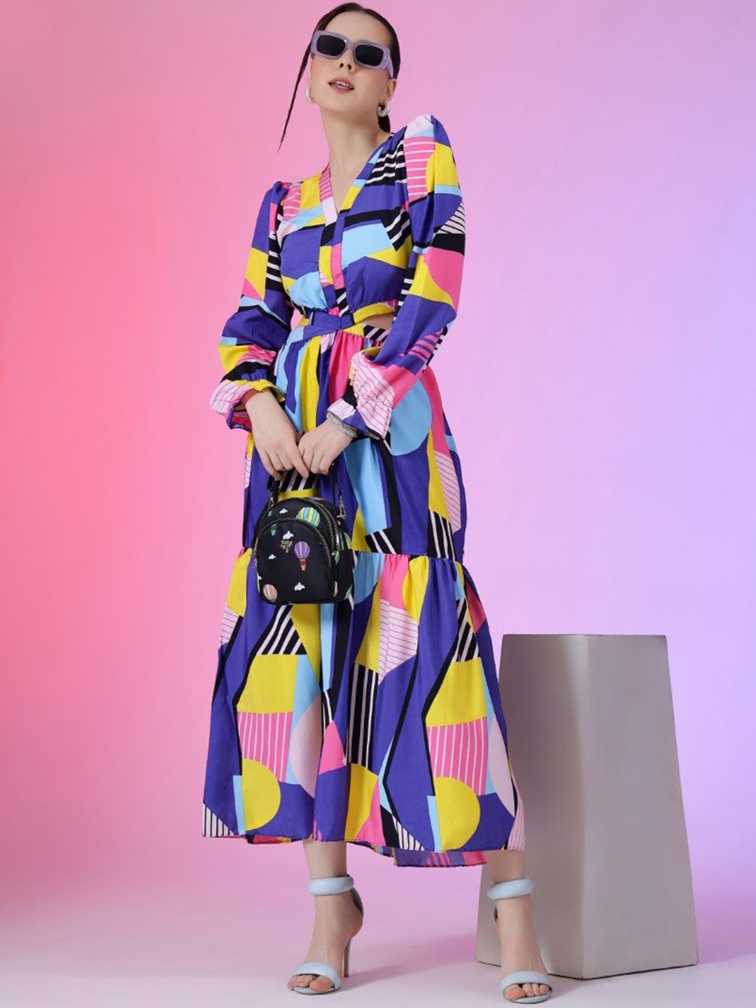 

Krunal Raiyani WomenCut-Outs Cut-Outs Tiered Abstract Printed Maxi Dress, Purple