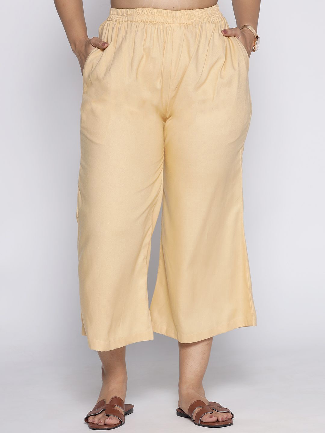 

LetsDressUp Solid Straight Fit Palazzos, Beige