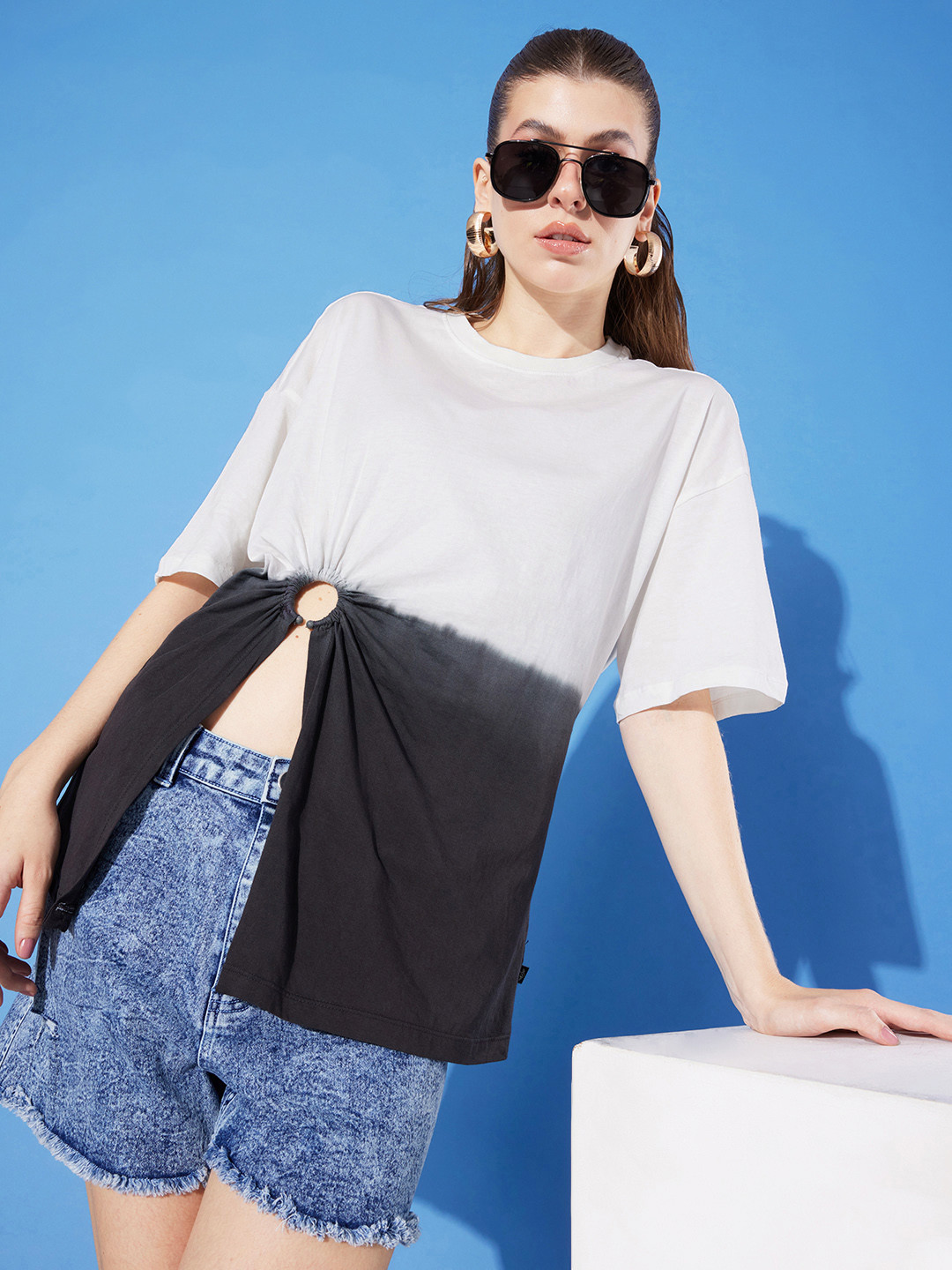 

The Roadster Life Co. Pure Cotton October Fascination Infatuation Cut-Out Cool T-shirt, White
