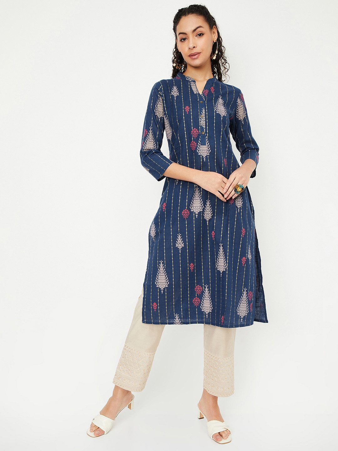 

max Women Striped Kurta, Blue