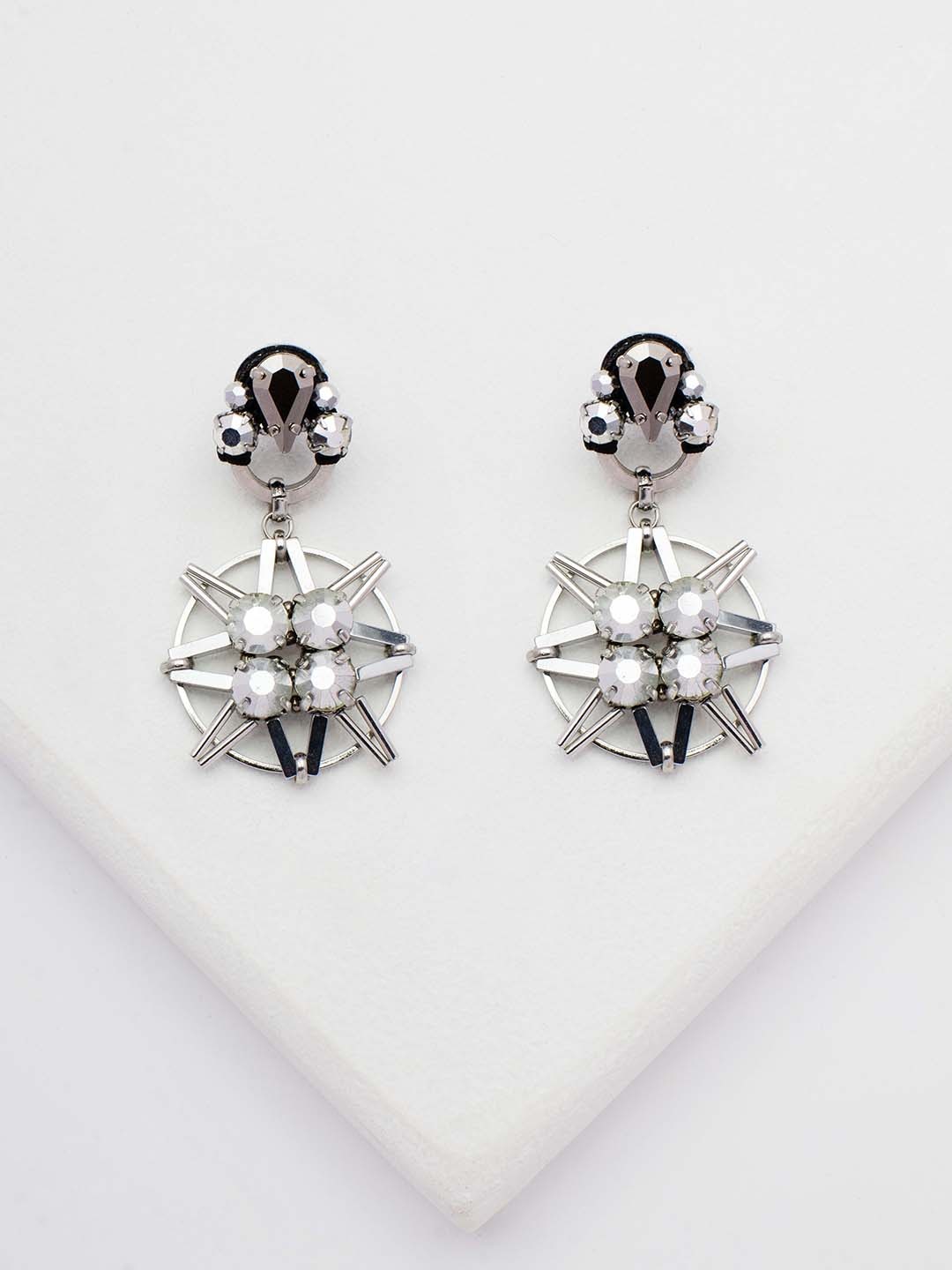 

Rhea Rhodium-Plated Interstellar Starburst Crystal Drop Earrings, Silver