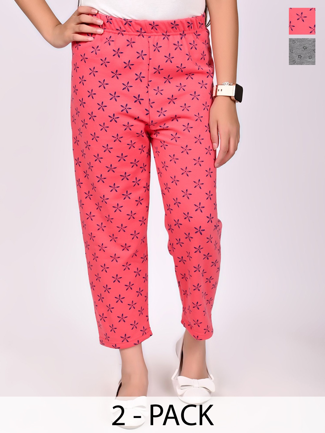 

BAESD Girls Pack Of 2 Printed Cotton Trousers, Red
