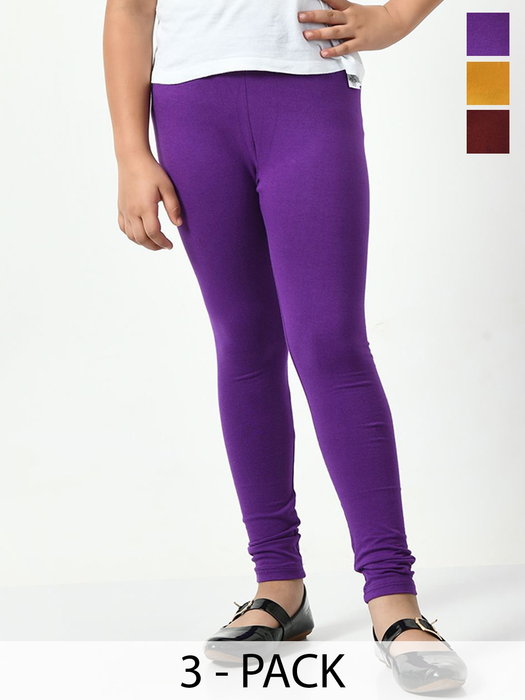 

KAYU Pack Of 3 Girls Churidar Length Lenggings, Purple