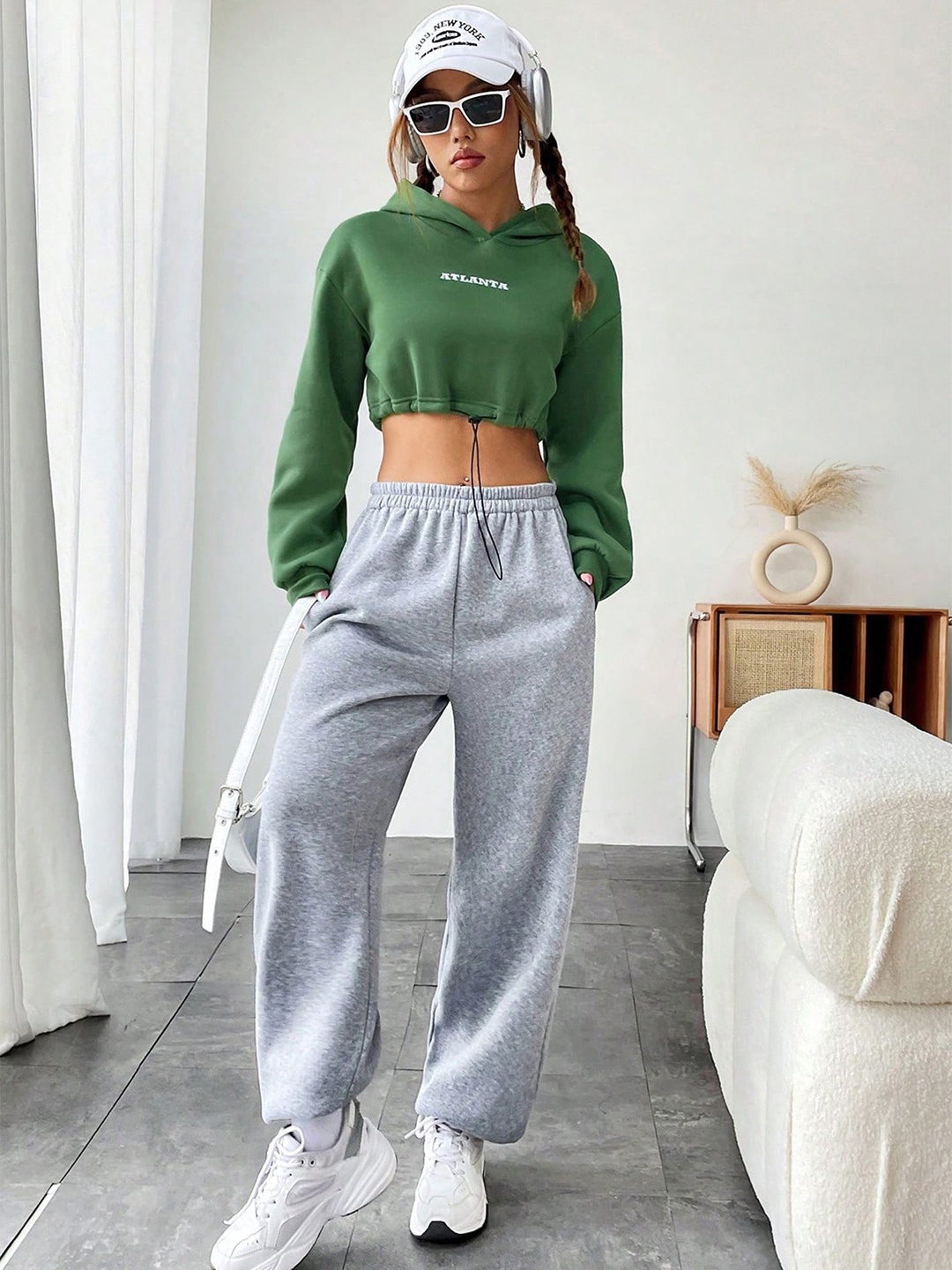 

LULU & SKY Cropped Hooded Sweatshirt, Green