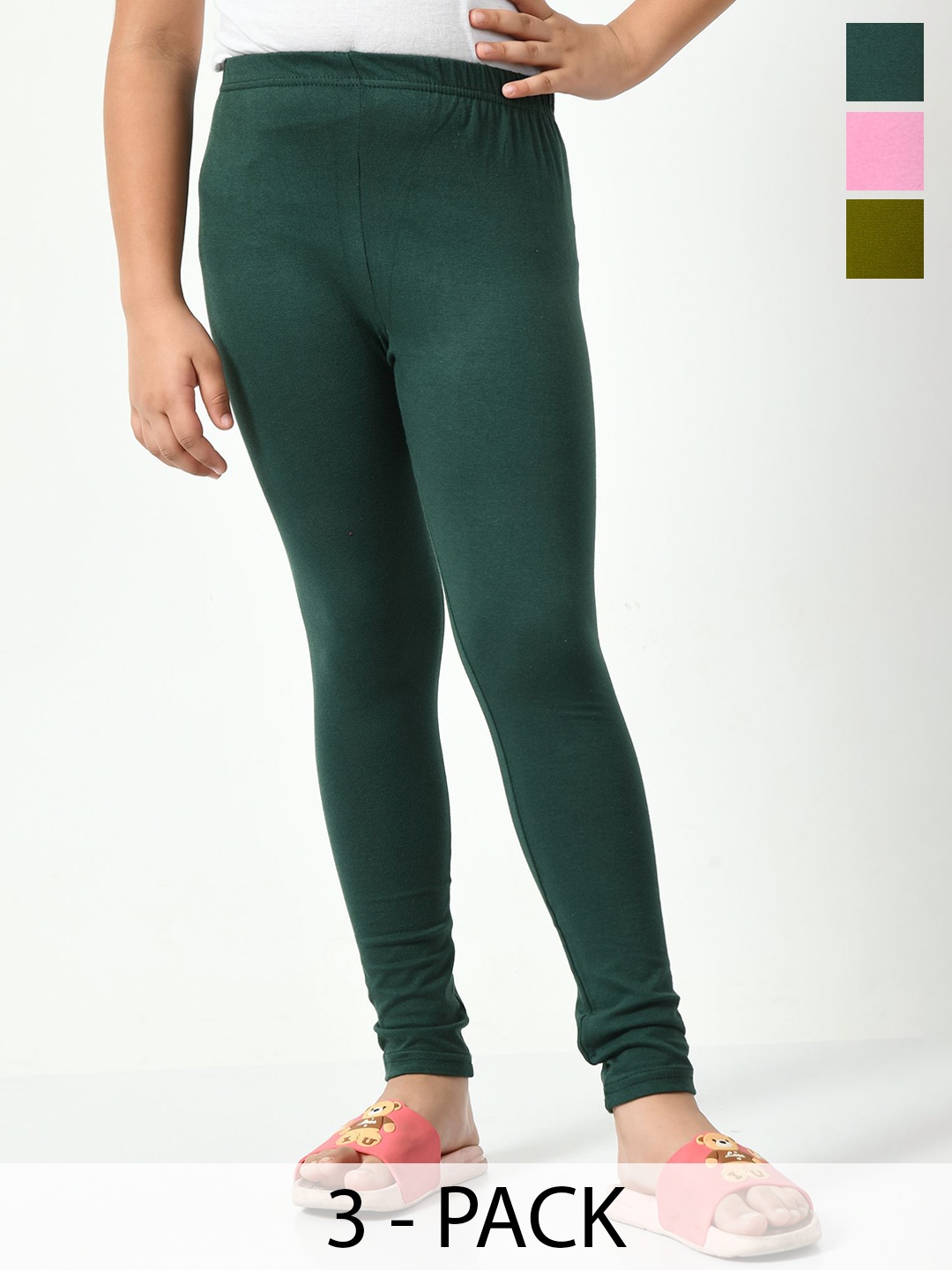 

KAYU Girls Pack Of 3 Churidar Length Leggings, Green
