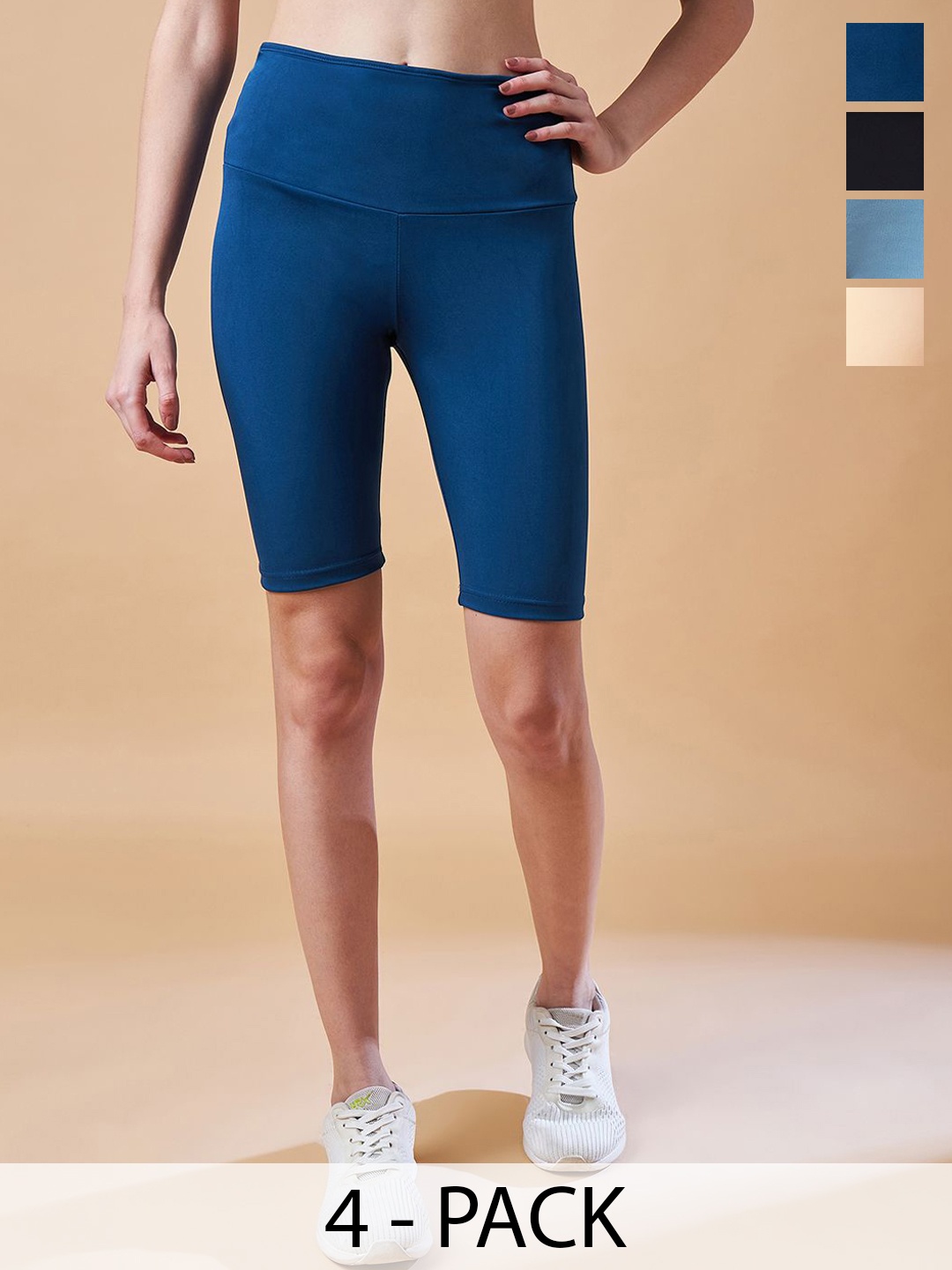 

COLOR CAPITAL Women Pack Of 4 High-Waisted Gym Tights, Navy blue