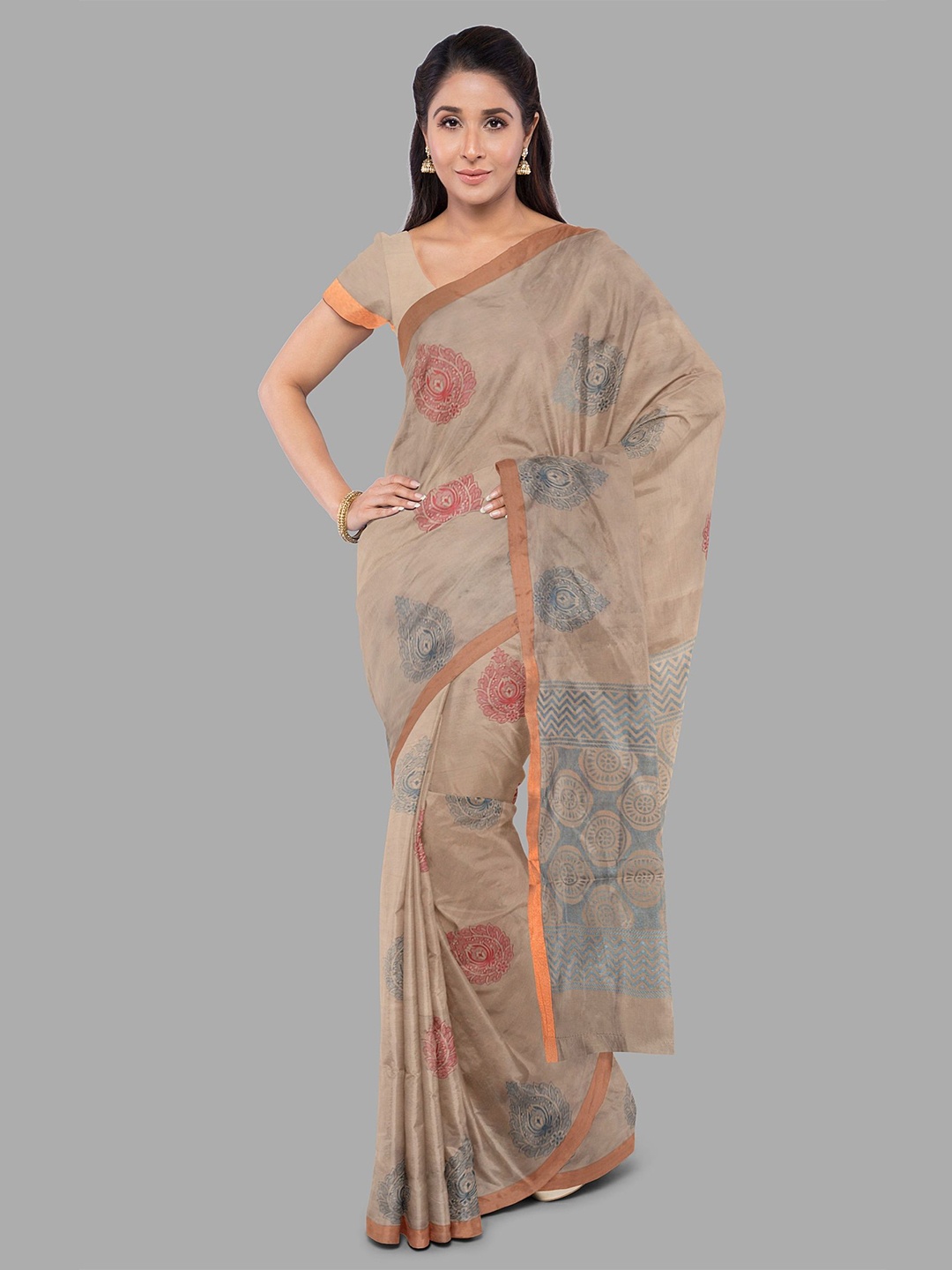

The Chennai Silks Woven Design Zari Kovai Saree, Brown