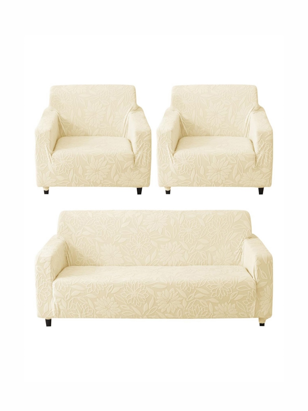 

HOUSE OF QUIRK Cream-Coloured Jacquard 3 Pieces 3 Seater + 1 Seater + 1 Seater Sofa Cover