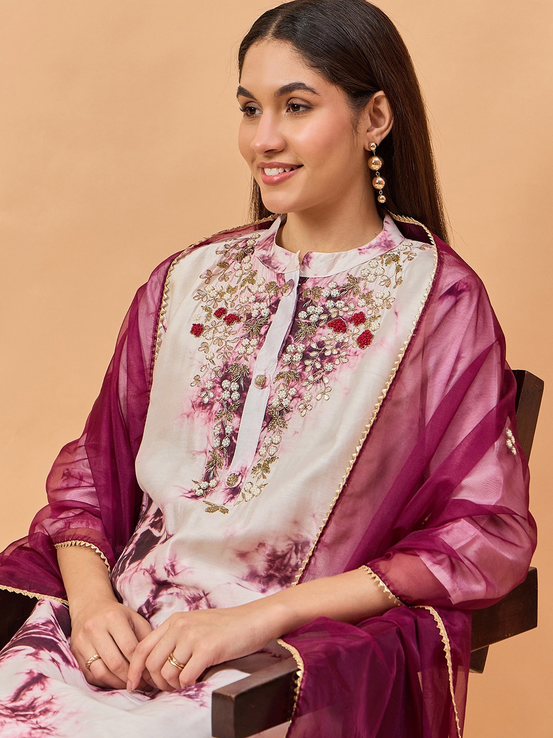 

swatika Women Abstract Dyed Zardozi Kurta, White