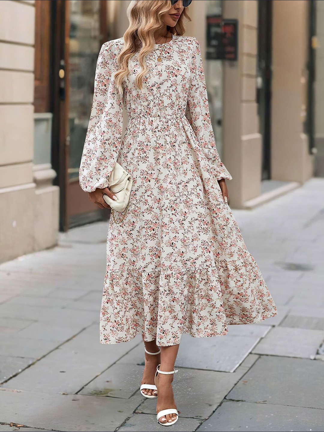 

StyleCast x Revolte Floral Puff Sleeves Maxi Dress, White