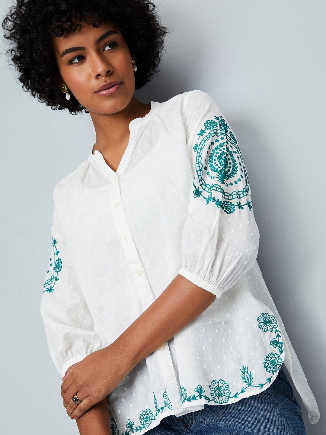 

max Women Floral Embroidered Pure Cotton Tunic, White