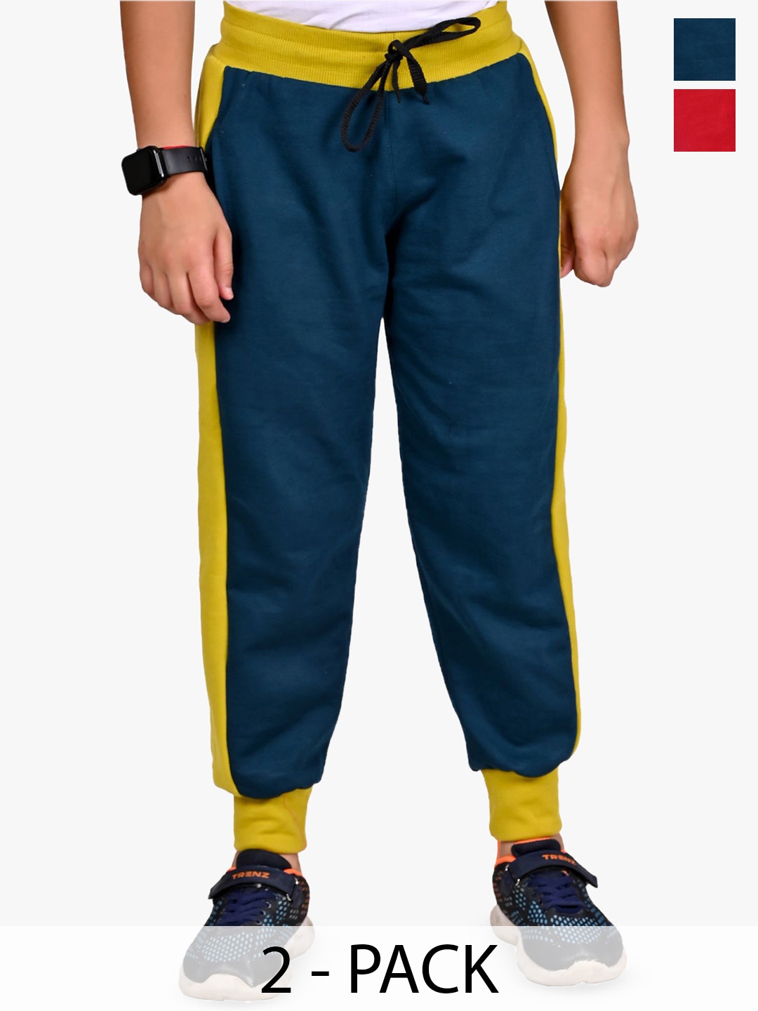 

BAESD Boys Pack Of 2 colourblocked Mid-Rise Joggers, Red