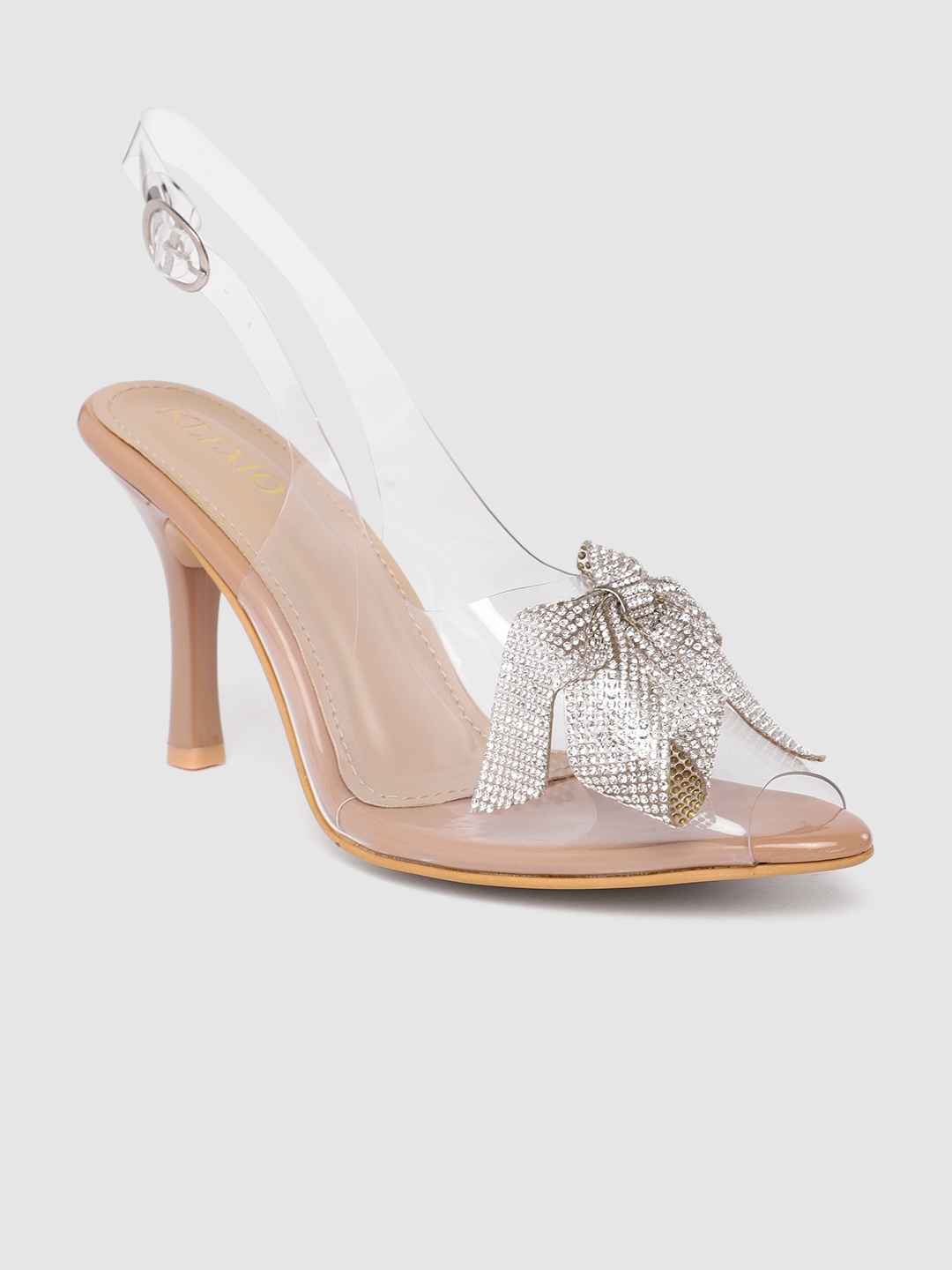 

KLEXIO Embellished Party Stiletto Sandals with Bows, Beige