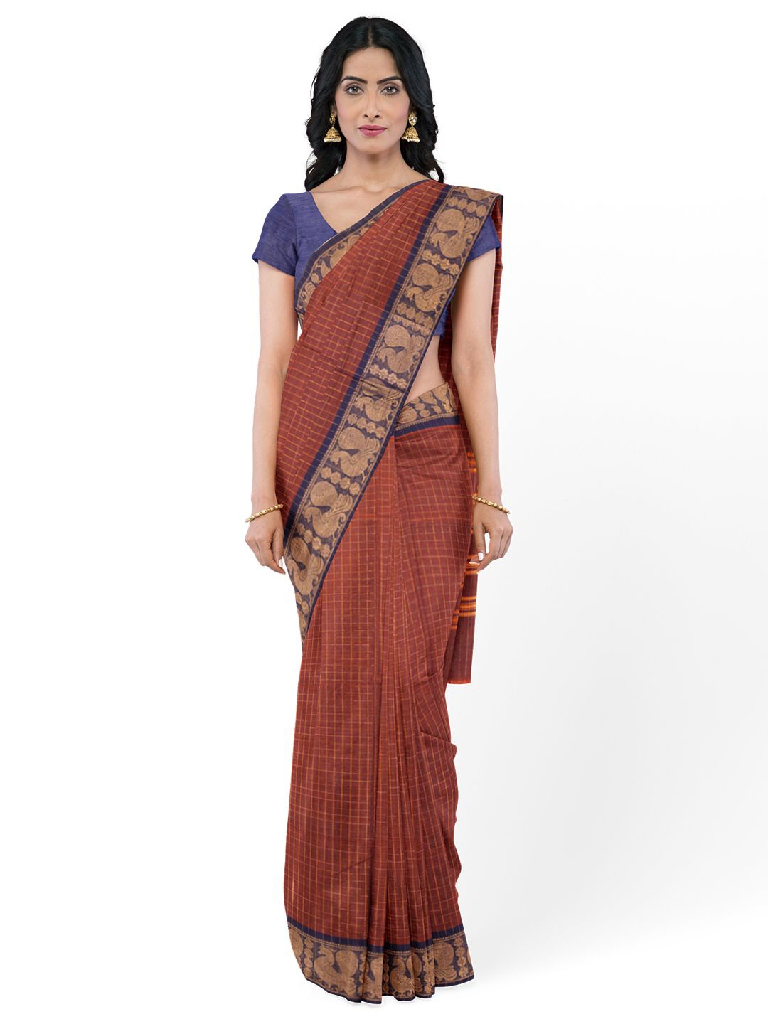 

Avishya Woven Design Zari Pure Cotton Kanjeevaram Saree, Brown