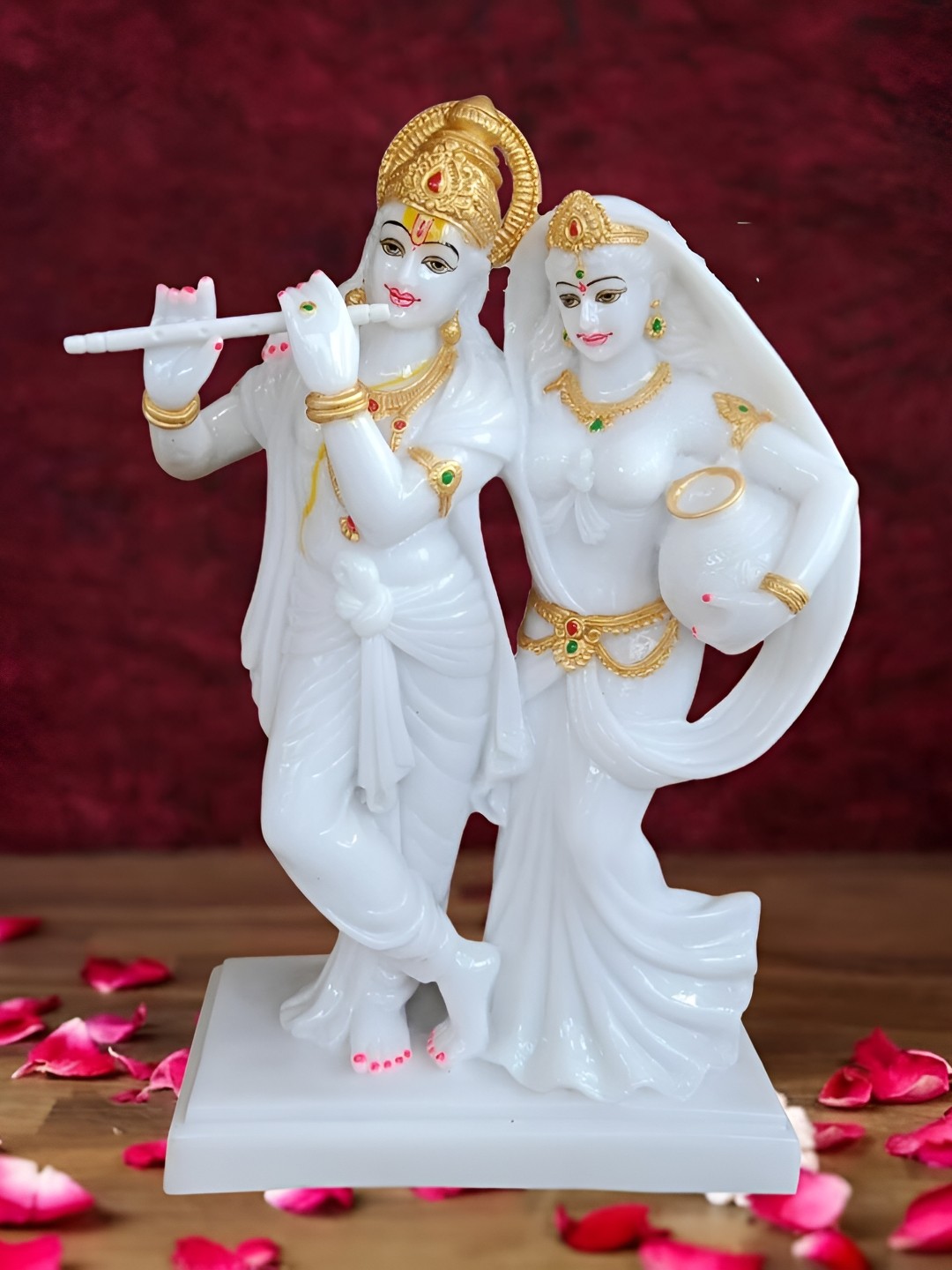 

krishnagallery1 White & Gold-Toned Matki Radha Krishan Murti Showpiece