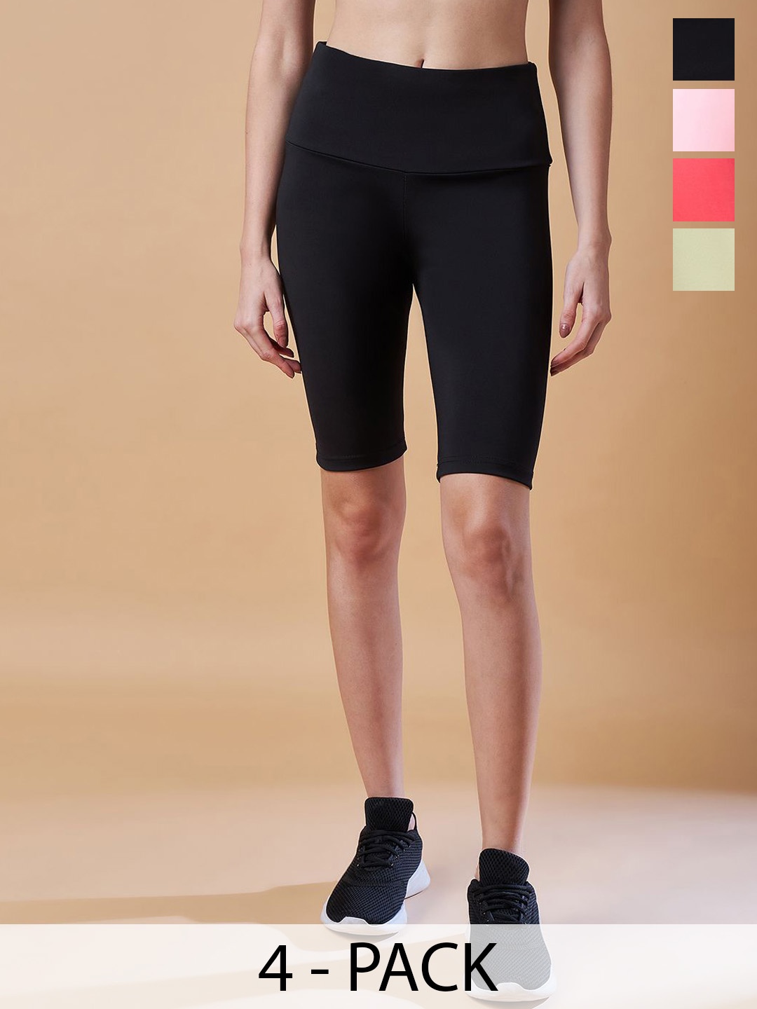 

COLOR CAPITAL Women Pack Of 4 Above Knee Gym Tights, Black