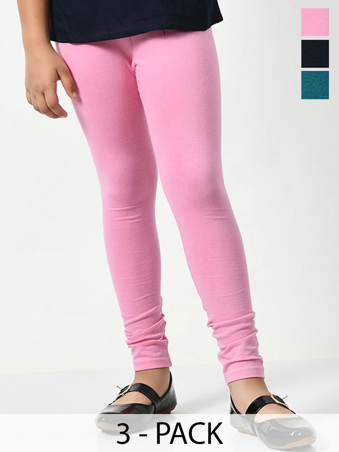 

KAYU Girls Pack Of 3 Churidar-Length Leggings, Pink