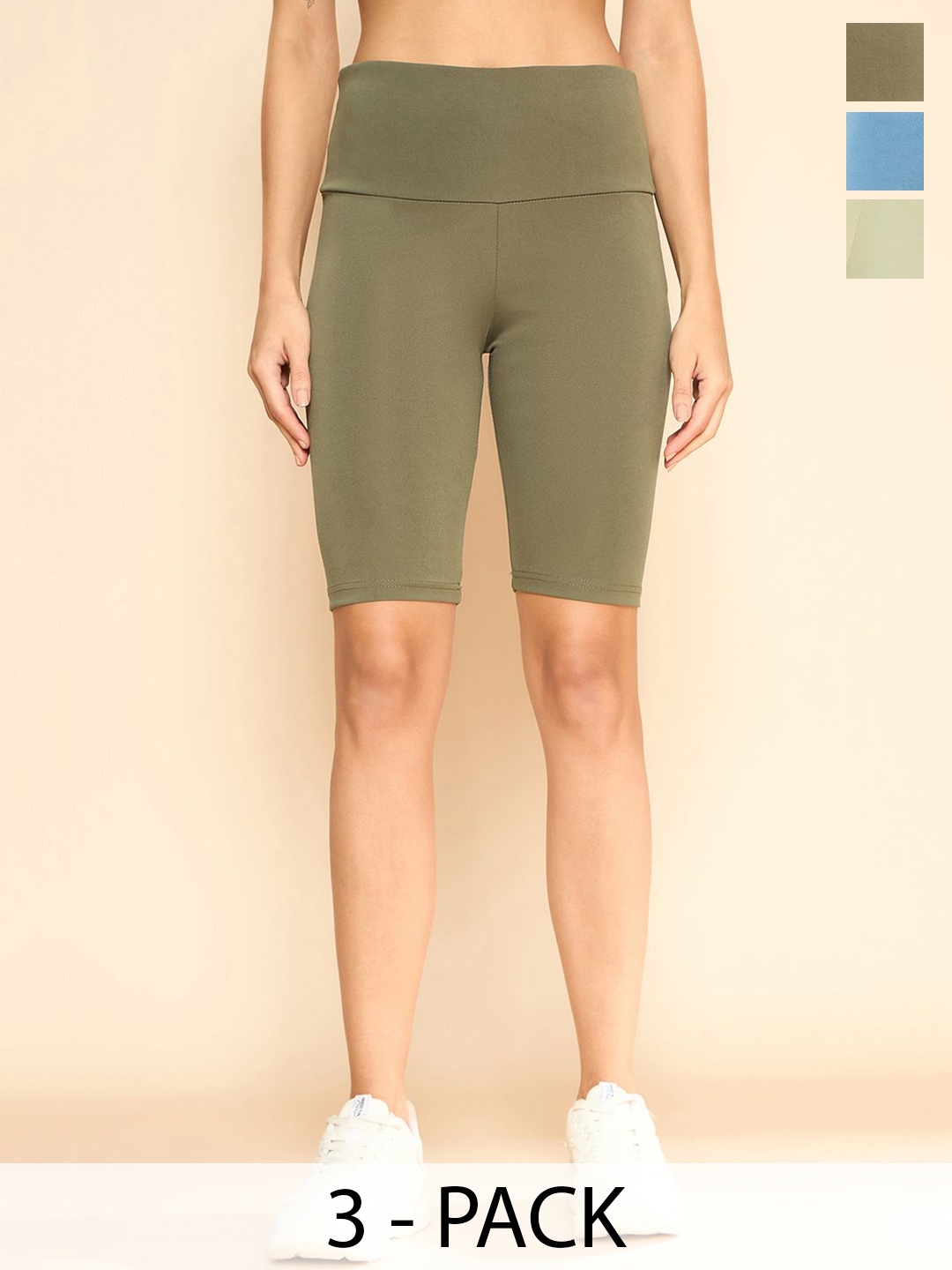 

COLOR CAPITAL Pack Of 3 Women Antimicrobial Above Knee Gym Tights, Khaki