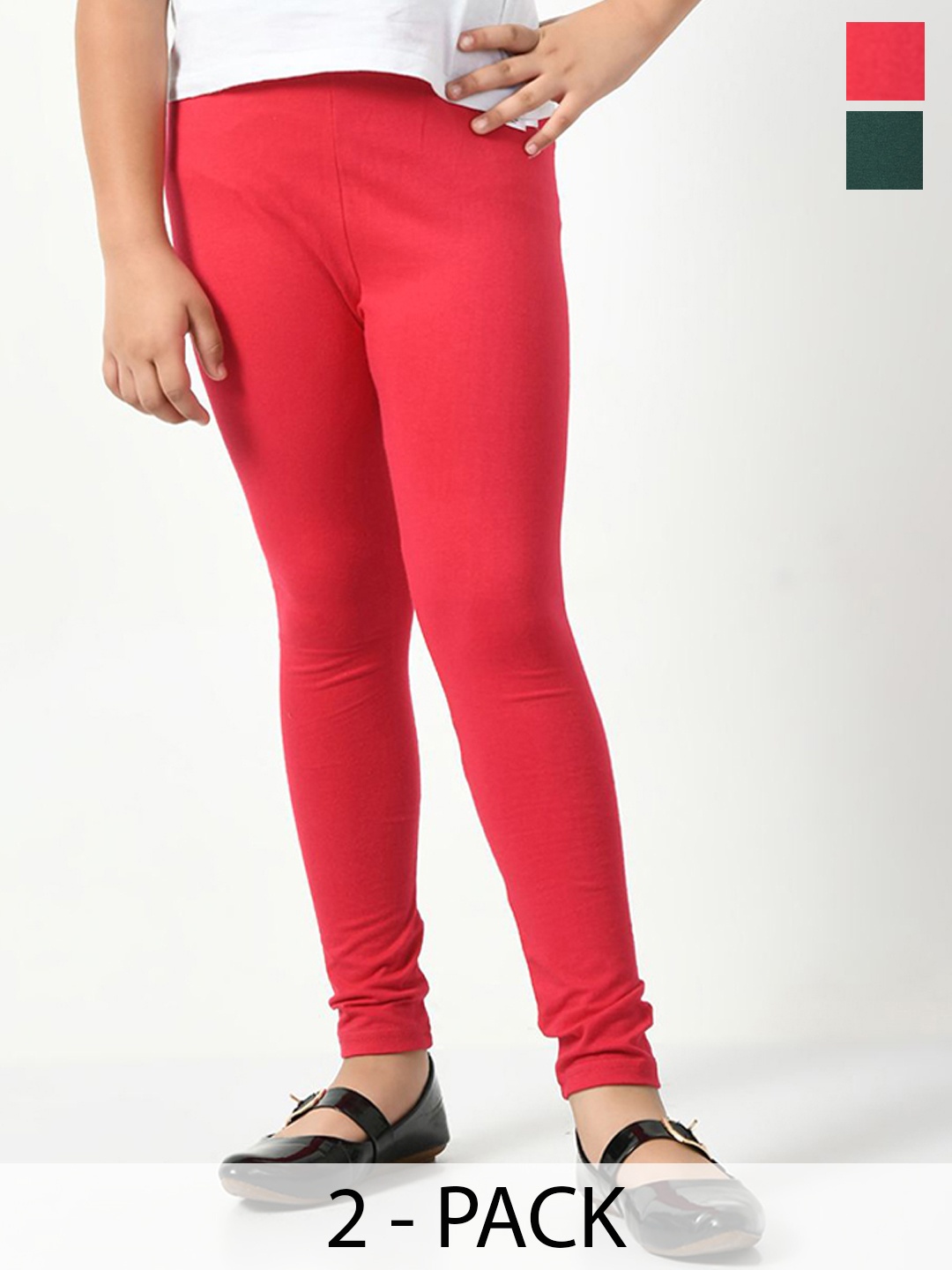 

KAYU Girls Pack Of 2 Solid Ankle-Length Leggings, Green