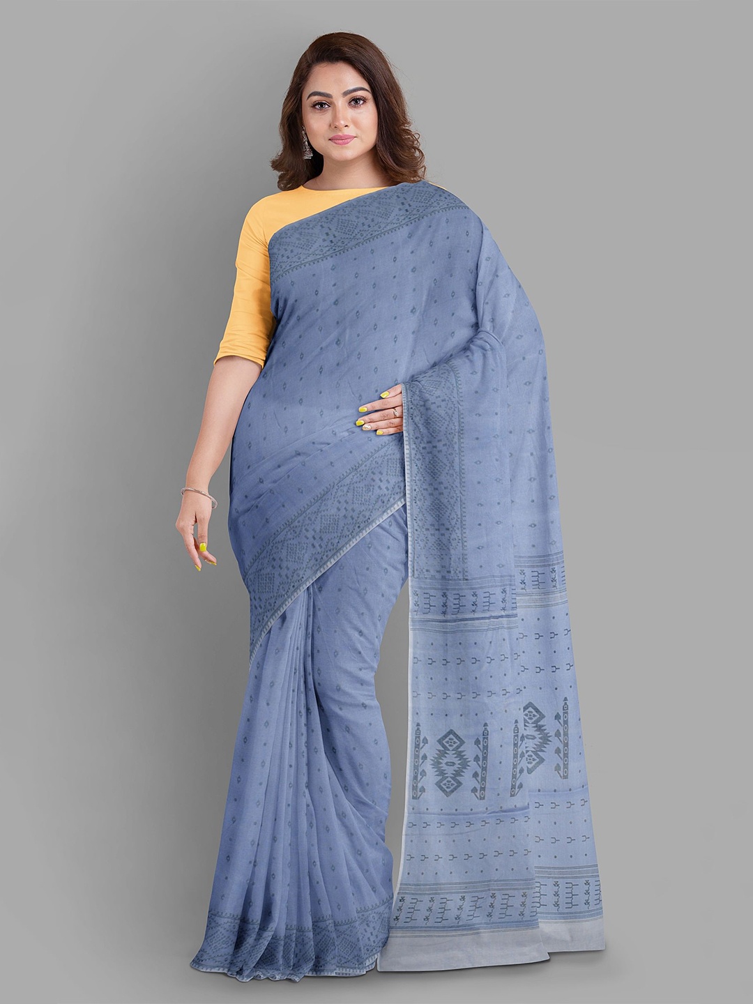 

The Chennai Silks Ethnic Motifs Pure Cotton Taant Saree, Blue