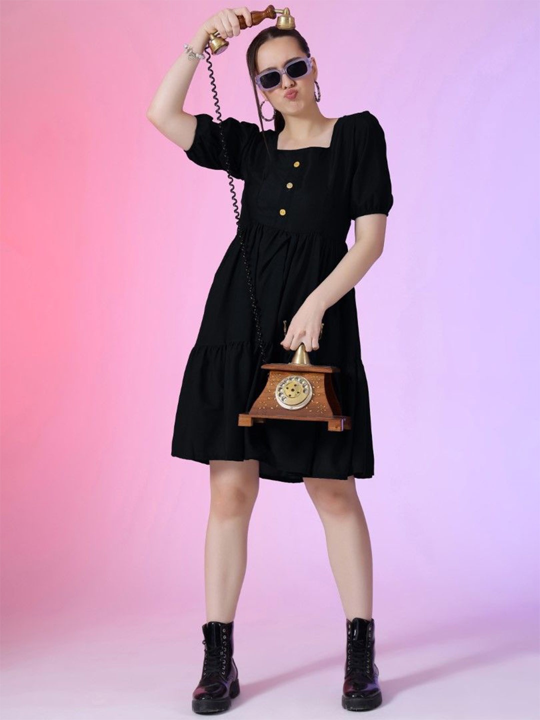 

Krunal Raiyani Tiered A-Line Dress, Black