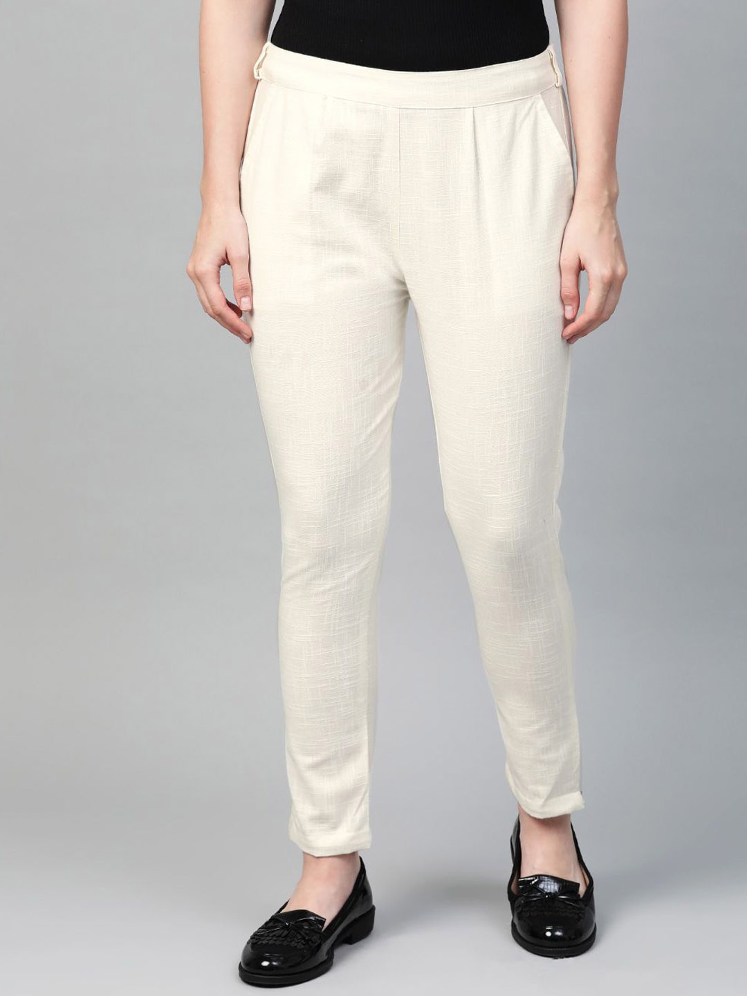 

YASH GALLERY Women solid cotton Trousers, Off white