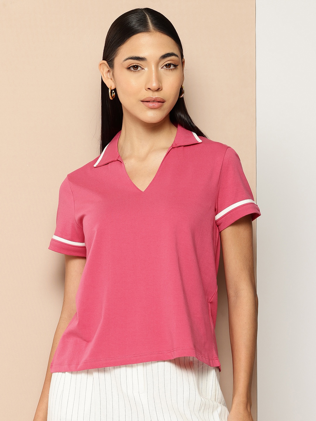 

Chemistry Women Polo Collar Pure Cotton T-shirt, Pink
