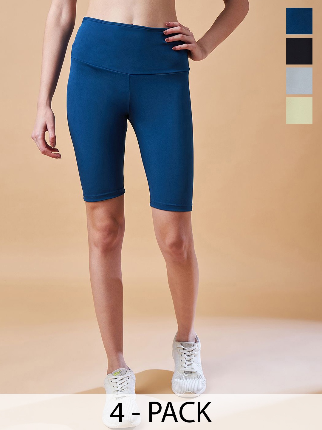 

COLOR CAPITAL Pack Of 4 Women Antimicrobial Above Knee Gym Tights, Blue