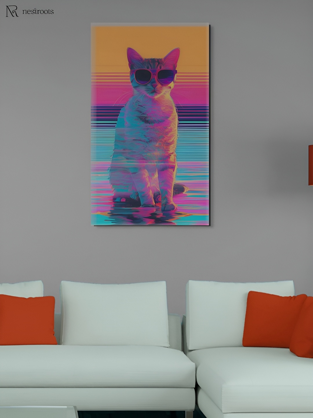 

nestroots Yellow & Blue Cat Canvas Painting Wall Art