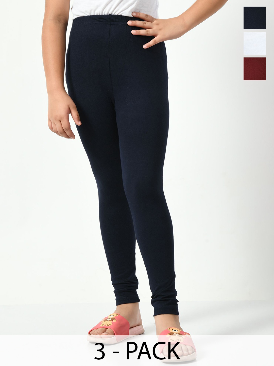 

KAYU Girls Pack Of 3 Ankle-Length Lenggings, Navy blue