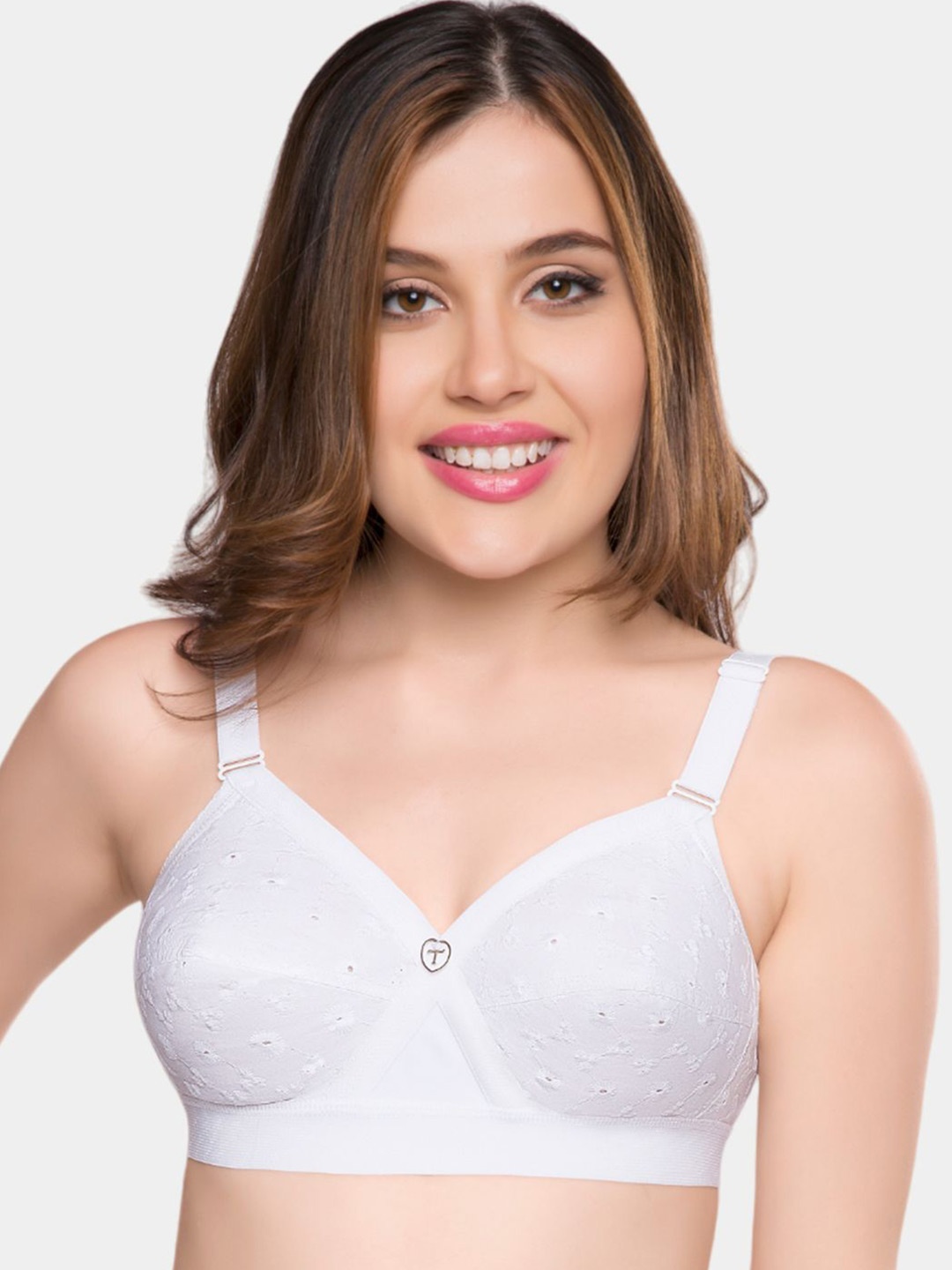

Trylo Krutika Chikan Pure Cotton Non-Padded Non-Wired Full Coverage Bra, White