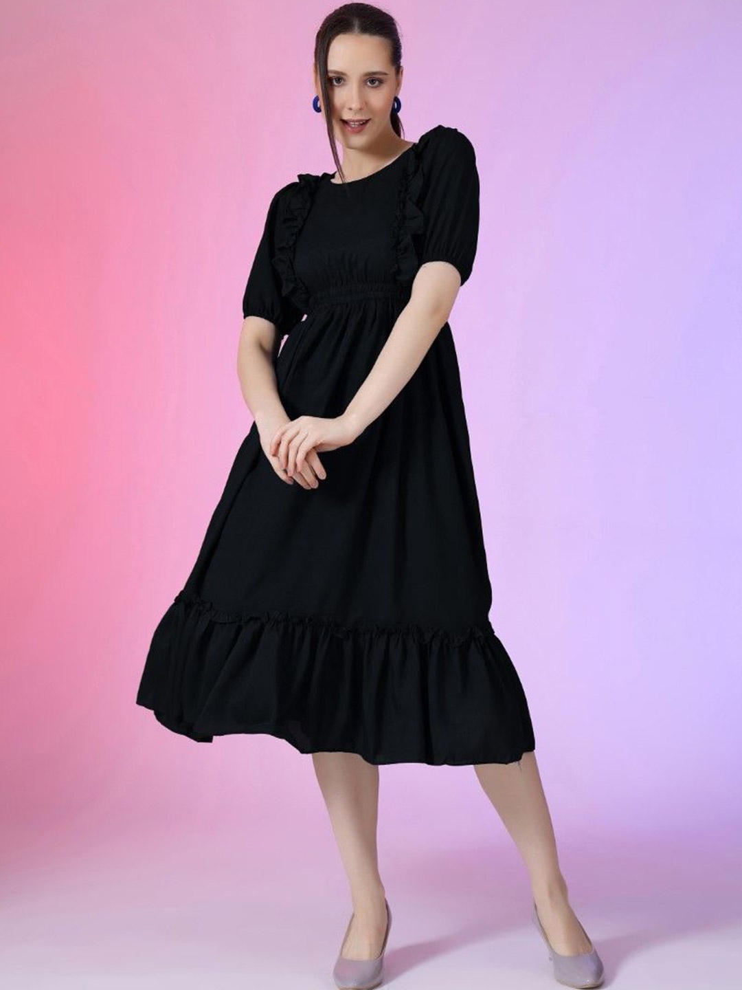 

Raiyani Enterprise Round Neck Fit & Flare Dress, Black
