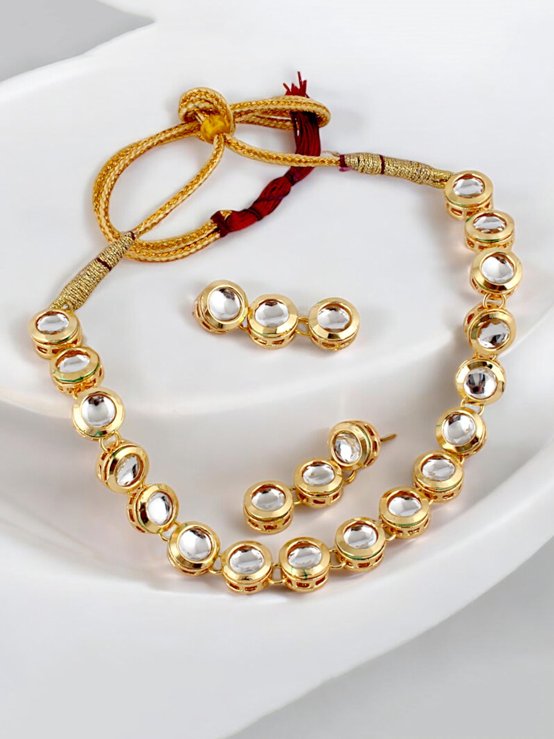 

LUCKY JEWELLERY 18kT Gold Plated Kundan Studded Meenakari Jewellery Set