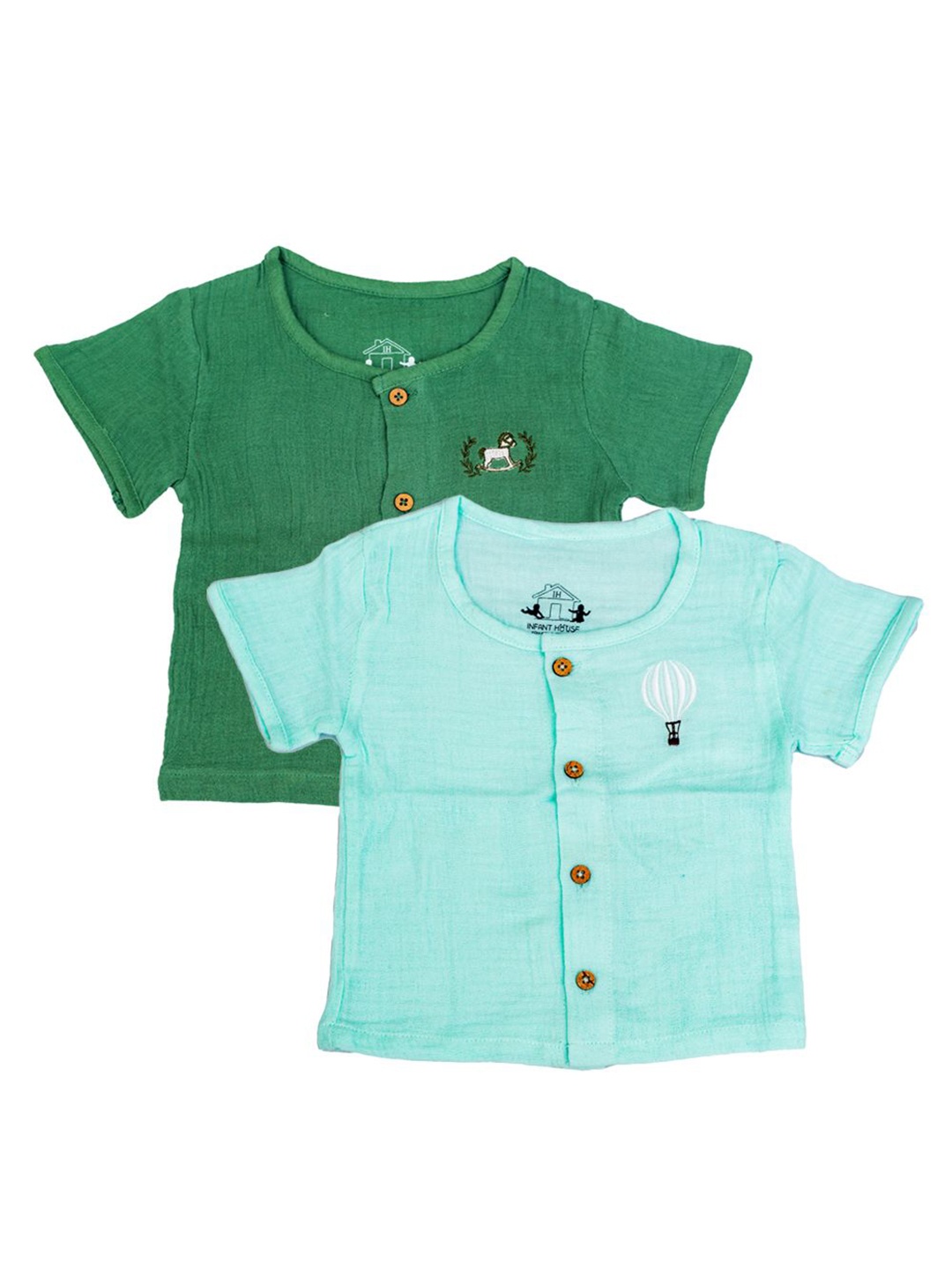 

BAESD Pack Of 2 Boys Smart Collarless Solid Organic Cotton Casual Shirts, Green