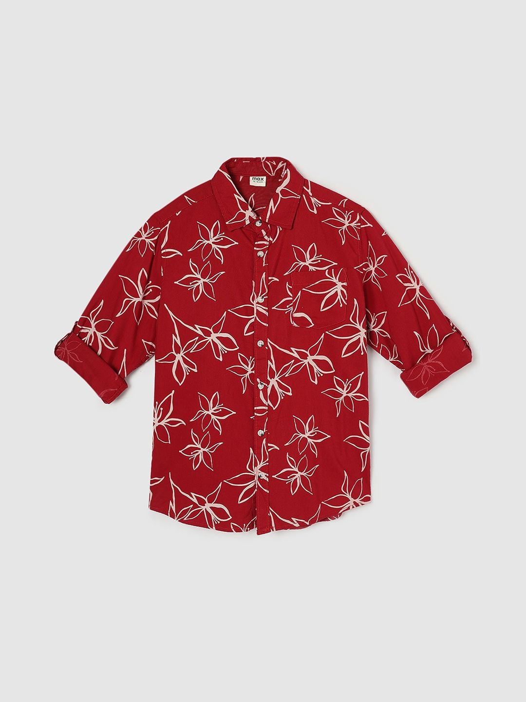 

max Boys Cutaway Collar Floral Printed Cotton Casual Shirt, Red