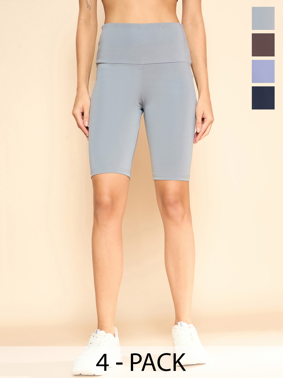 

COLOR CAPITAL Pack Of 4 Mid-Rise Cycling Tights, Grey
