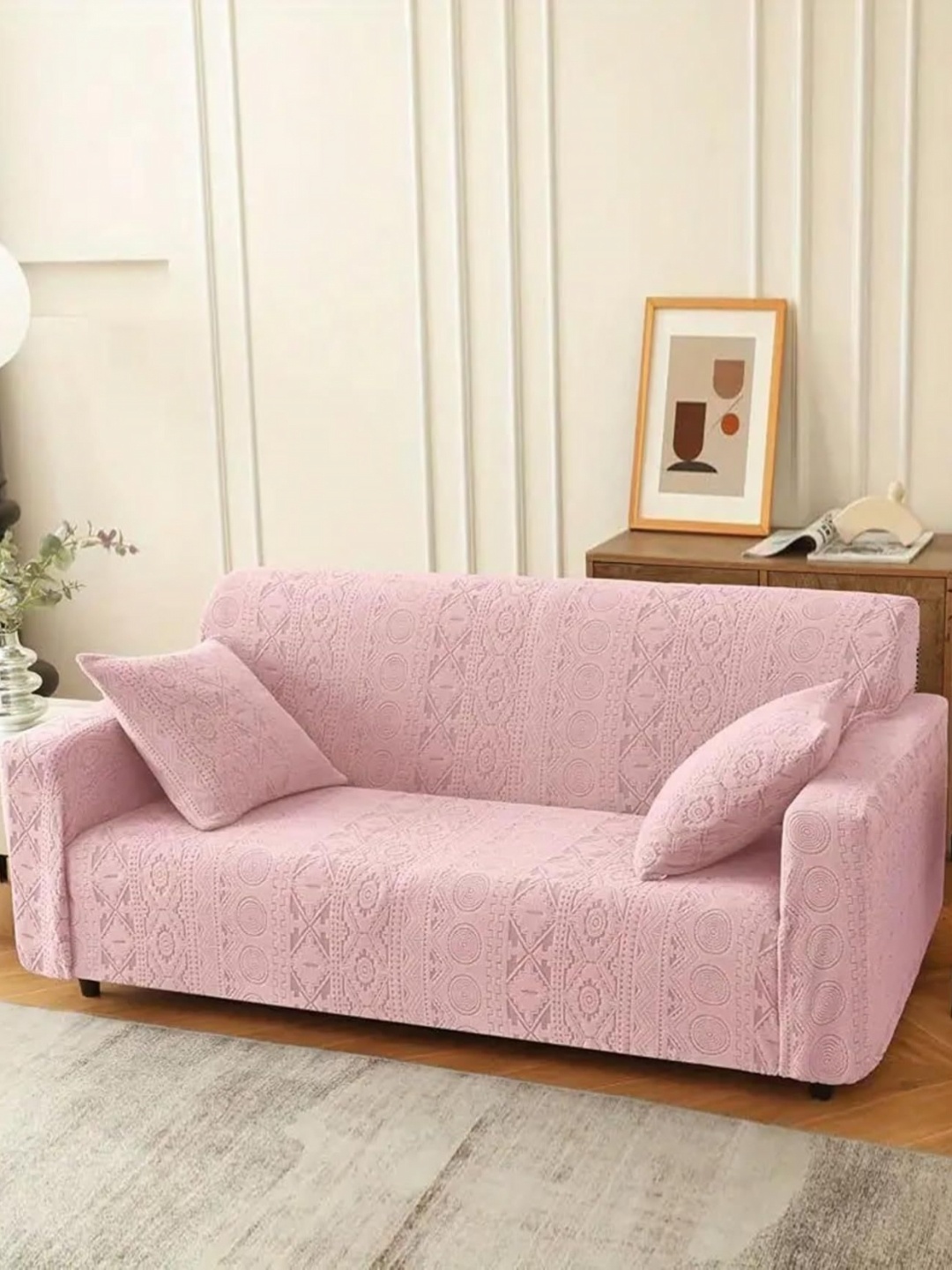 

Lukzer Pink Printed 3-Seater Sofa Cover With Arms