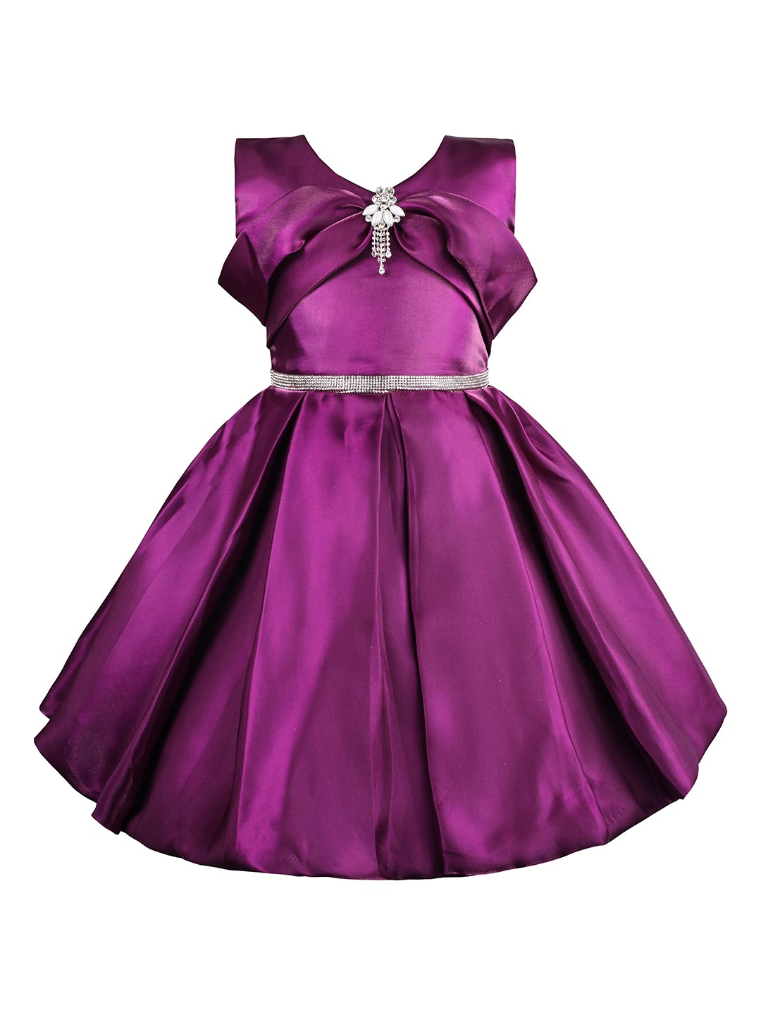 

Wish Karo Girls Solid Embellished Sleeveless Fit and Flare Frock Dress, Purple