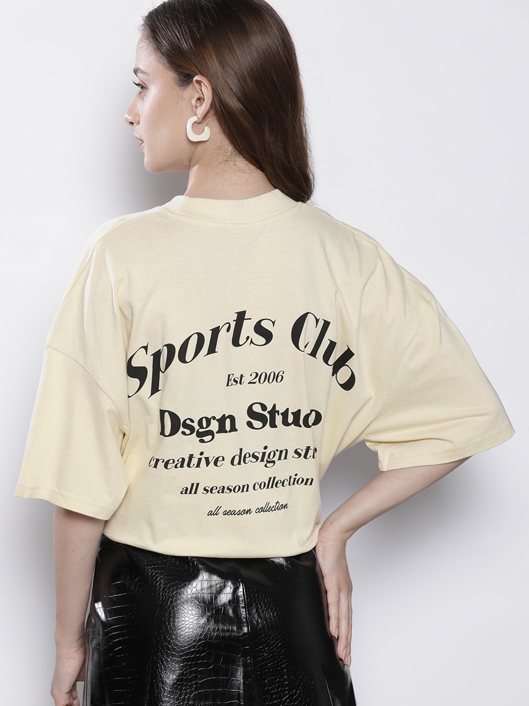 

Boohoo Typography Print Oversized Longline Pure Cotton T-shirt, Cream