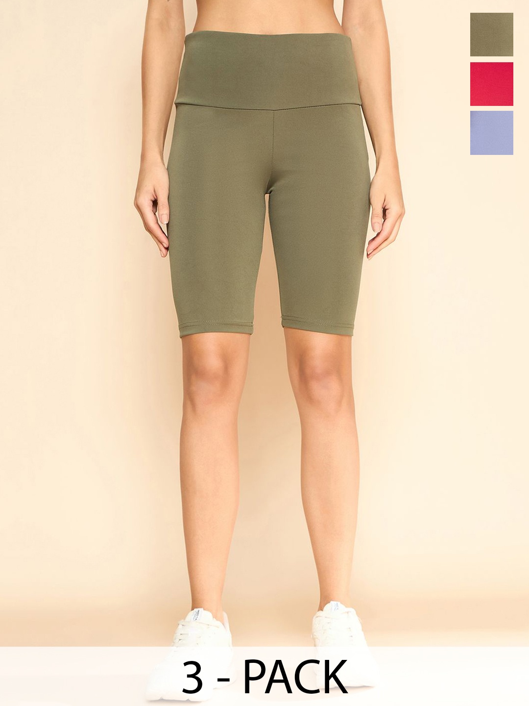 

COLOR CAPITAL Pack Of 3 Solid Above Knee Gym Tights, Khaki