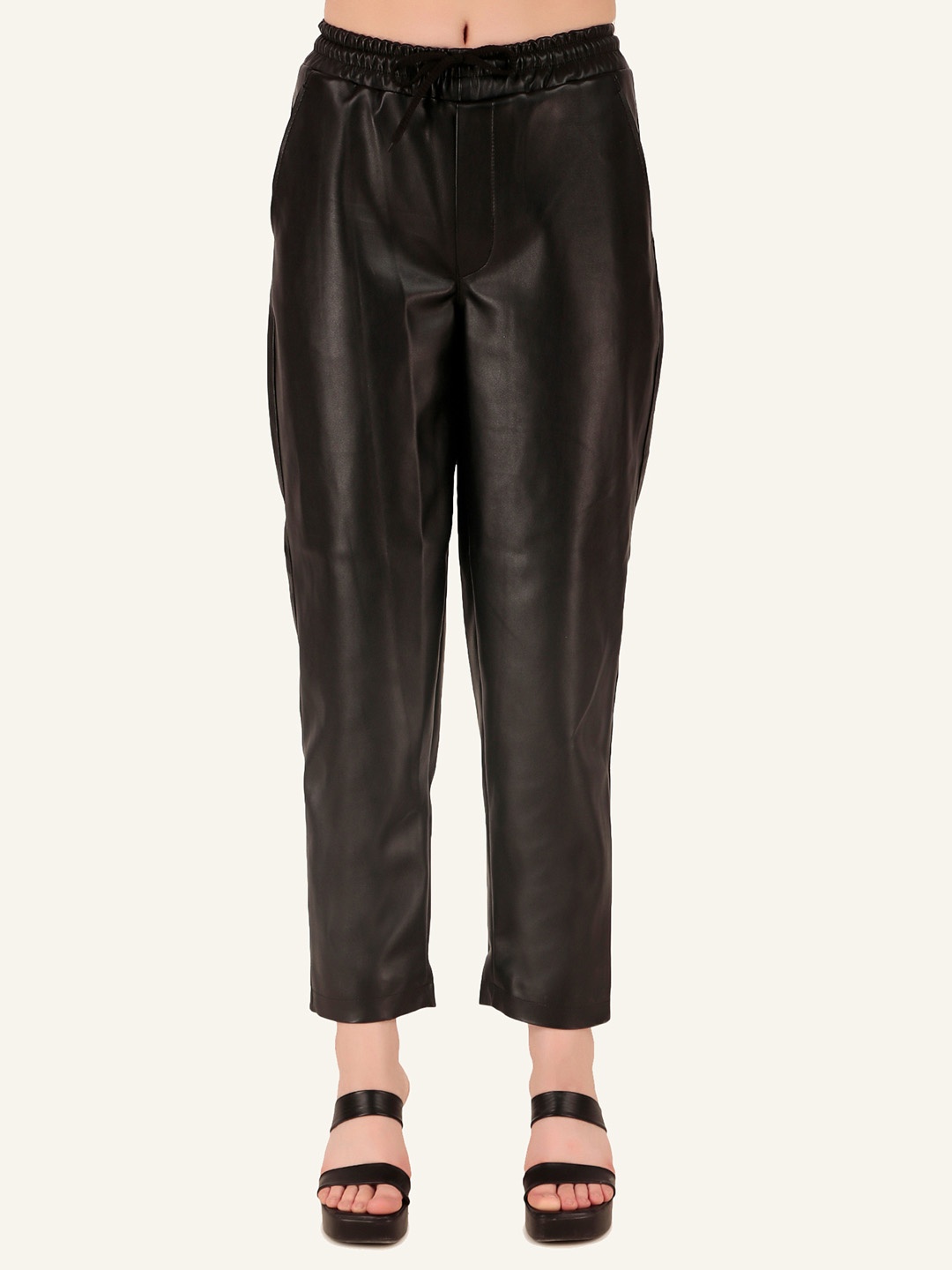 

Leather Retail Women Relaxed Trousers, Black